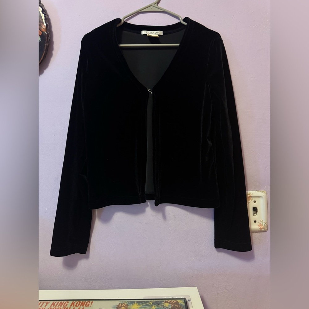 Vintage La Belle Black Long Sleeve Cardigan Velvet